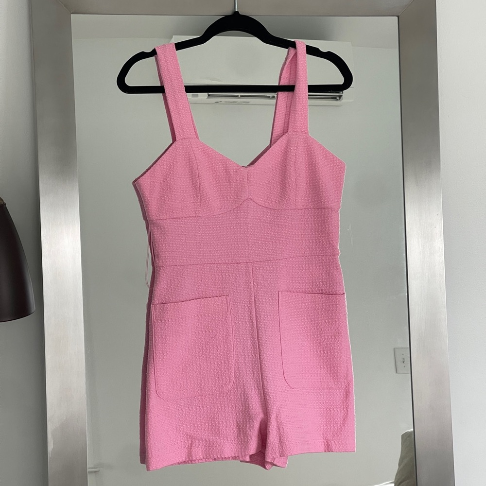 Zara Short Textured Weave Pink Jumpsuit